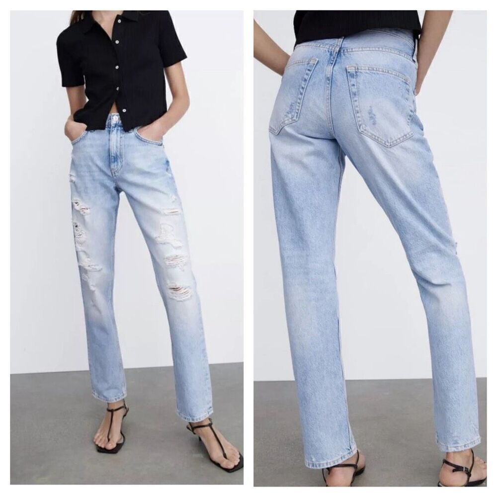 Zara The Truth Slim ripped distressed mid-rise jeans sz 8